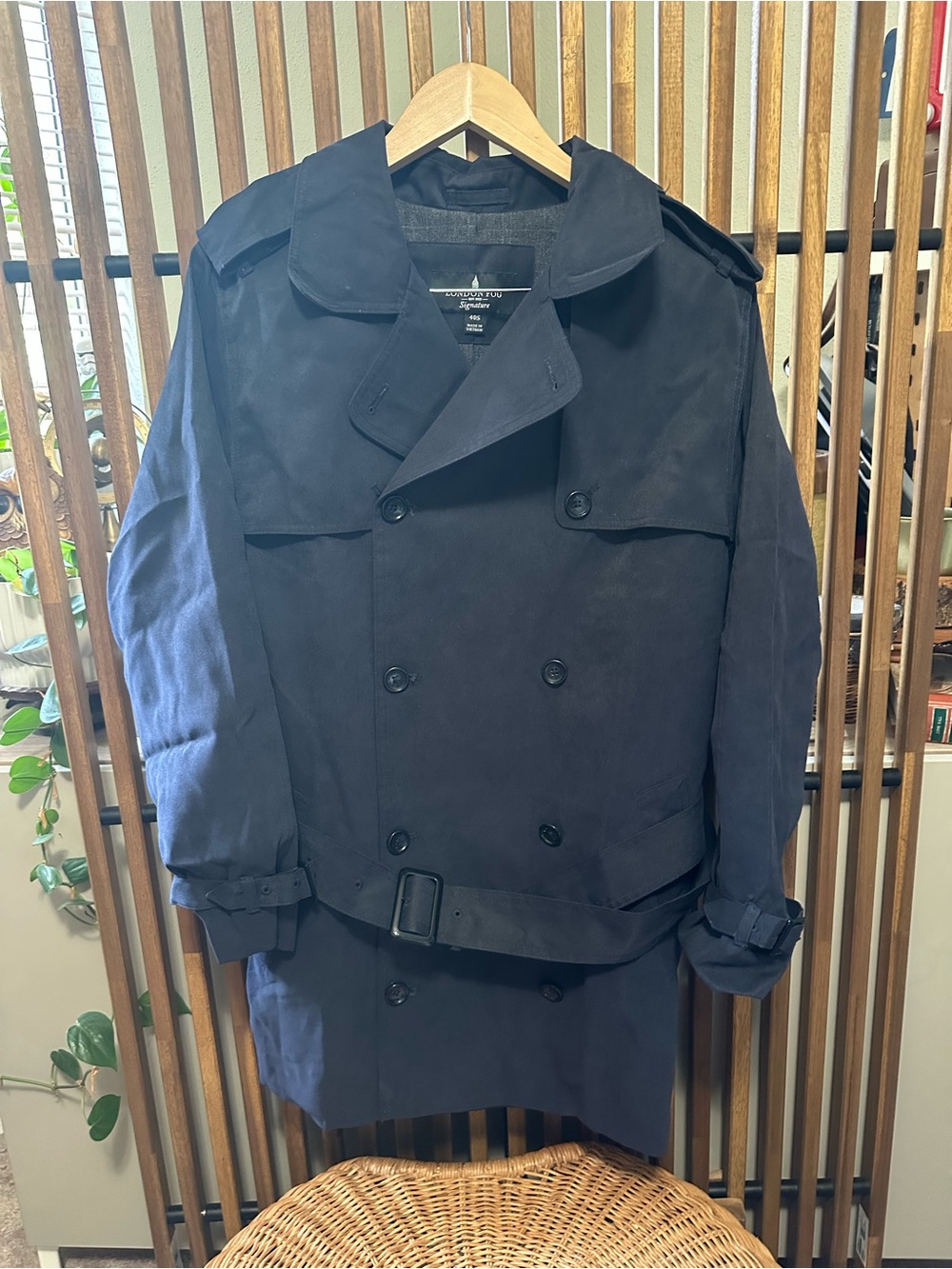 London Fog Signature Men's Double Breasted Belted Trench Coat Navy Blue 40S